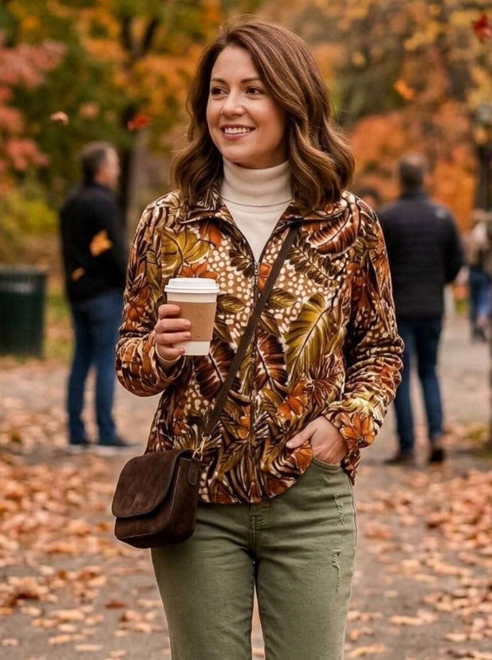Laura Ashley Fall Autumn Leaves blazer light Jacket Petite Medium PM M Earthcore